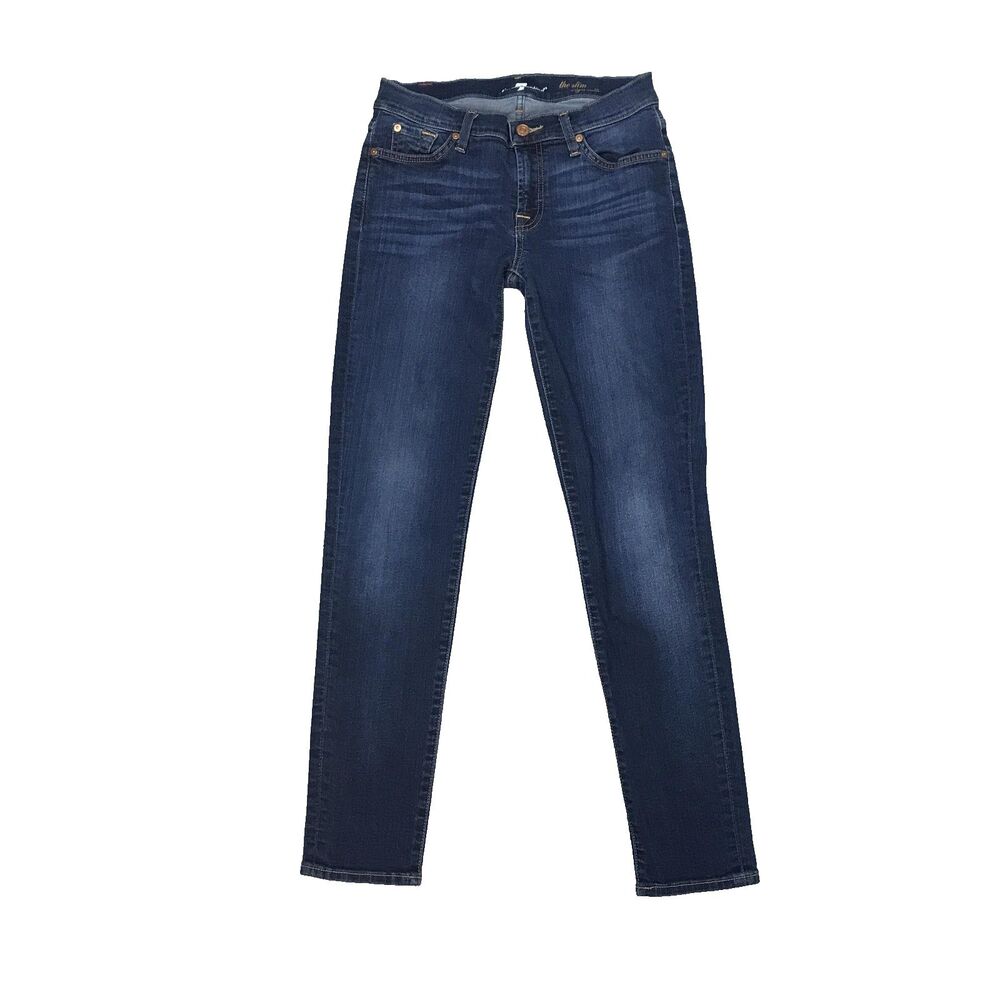 7 For All Mankind The Slim Cigarette Jeans Womens 27 Blue Stretch Denim 27Wx29IS